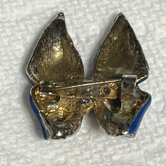 VTG 1" Blue White Polka Dot Bow Enamel Hat Pin Brooch Scarf Pin Petite - Picture 7 of 9